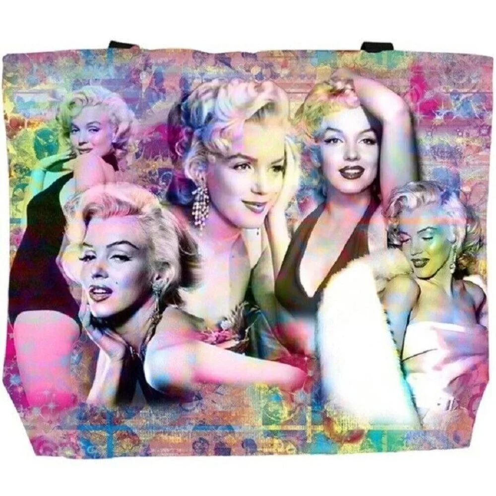New Collage Marilyn Monroe Tote Bag Large Shoulder Shopping Gift Photos Pink NIP - Picture 2 of 3